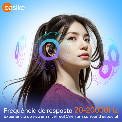 Basike Fone De Ouvido Sem Fio Bluetooth Ows Com Display Led