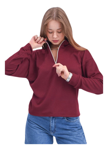 Buzo Con Cuello Alto Y Cierre Buzo Waffle Mujer