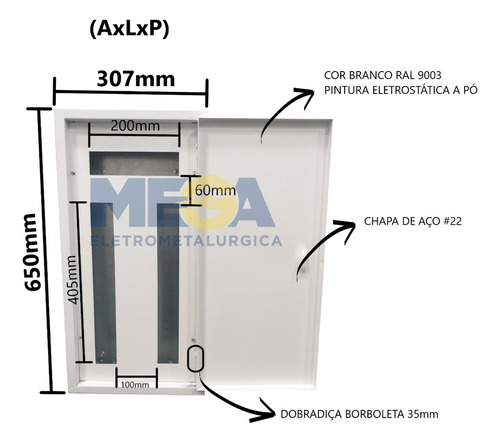 Quadro Distribuição Sobrepor Com Kit Trifásico 44c Din 100a Cor BRANCO RAL 9003 - WEG