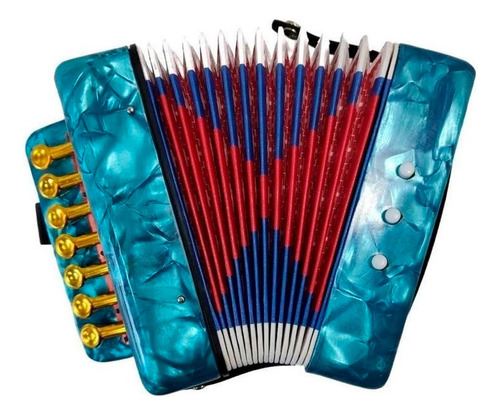 Mini Acordeon Sanfona Infantil 3 Baixos 7 Notas Musicais Cor Azul