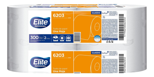 Toallas De Papel Elite Classic Rollo 300mts Pack X2 Unidades