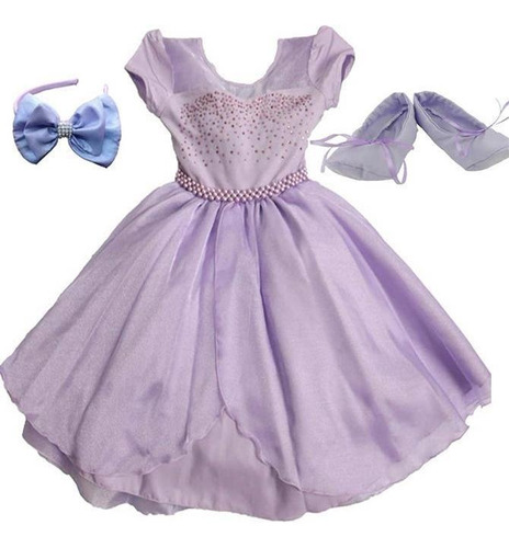 Vestido Princesa Sofia Infantil Luxo Com Tiara E Sapatilha