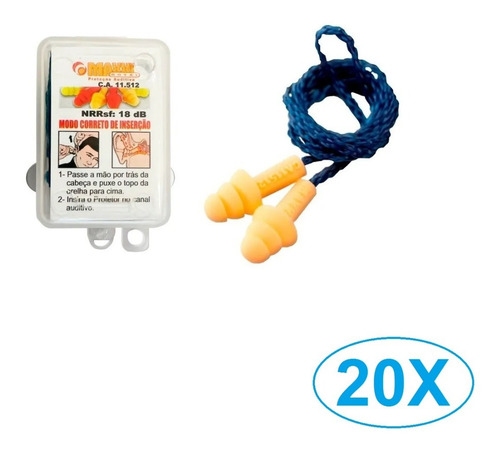 Protetor Auricular Plug Silicone 18db Maxxi Royal Kit 20 Und