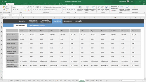 Planilha Para Controle De Horas Extras Com Banco De Horas