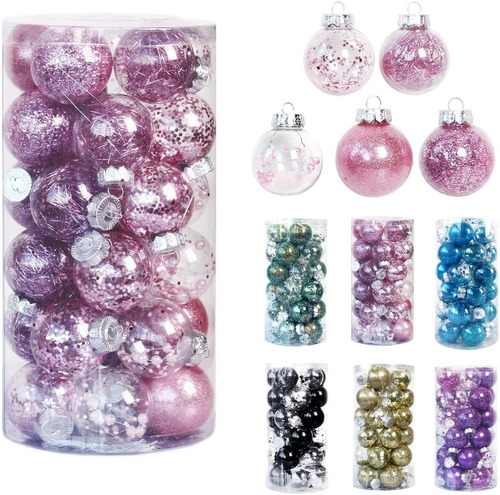 Bolas De Navidad Transparentes Con Relleno Rosa X30