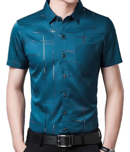 Camisa Casual De Verano Para Hombre, Manga Corta, Seda Fría