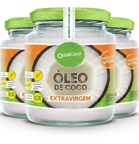 Kit 3 Óleo De Coco Extra Virgem Qualicôco 200ml Sabor Natural
