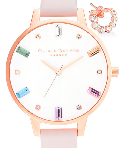 Set Reloj Aretes Olivia Burton Cristales Obgset157 Rainbow