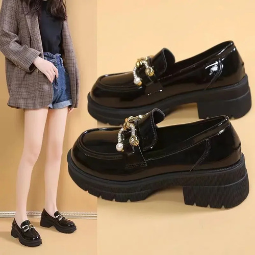 Mocasines Británicos De Charol Con Suela Gruesa Y Cabeza Red