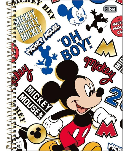 Caderno Espiral Colegial Mickey Capa Dura 80 Folhas Oh Boy