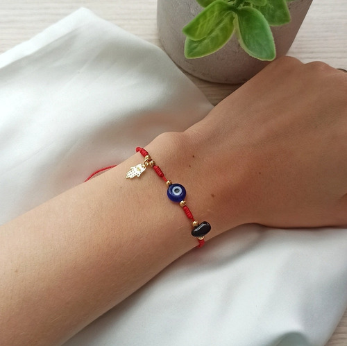 Imagen 3 de 5 de Pulsera Ojo Turco Mano Hamsa Y Cuarzo A Elección Más 7 Nudos