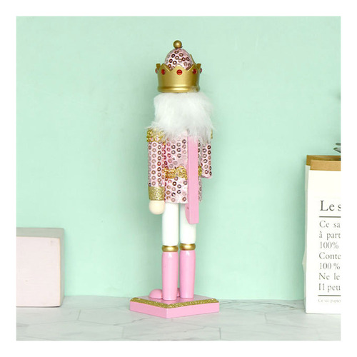 Adorno Navideño De Madera Con Diseño De Rey Cascanueces Rosa