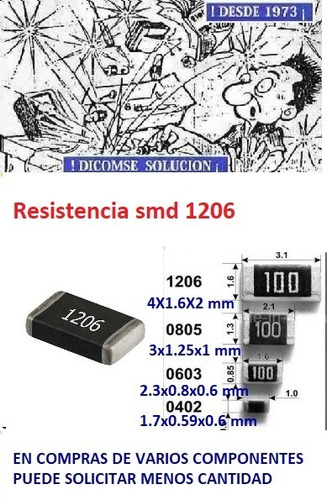 Resistencia Chip Smd (1206) 1/4w 5% 1k X 100 U