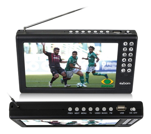 Tv Digital Tela 7 Hd Portátil Com Bateria Usb Rádio Fm Mp3