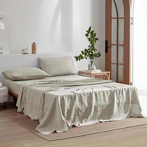 Everly Linen Juego De Sábanas Queen, Sábanas De Lino Francés
