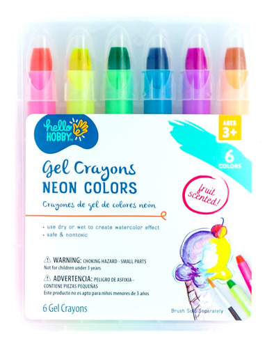 6 Crayon Gel Aromatizado Fruta Color Neon Arte Seguro No