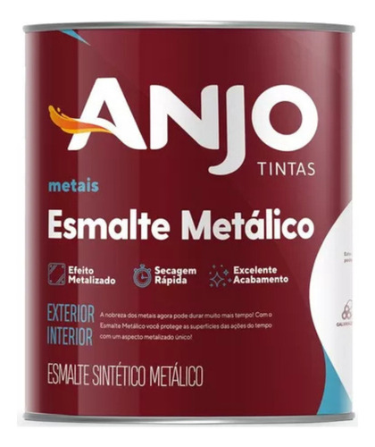 Tinta Esmalte Sintético Metálico 900ml Anjo Secagem Rápida Cor Prata Lunar