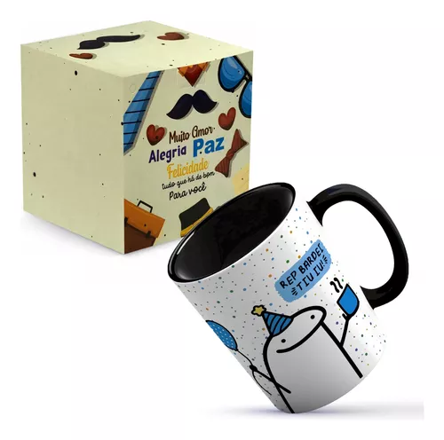 Caneca Porcelana a Flork Meme Feliz Aniversario Felicidades