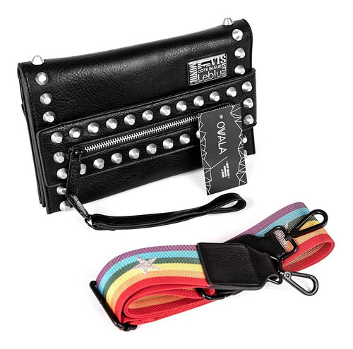 Imagen 3 de 7 de Cartera Morral Bandolera Cuero Sintetico Mujer Tachas Leblu