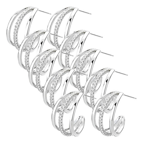 Aretes De Tapon, Mxrgg-005, 5pzas, Arco, Plata, Metal/circón