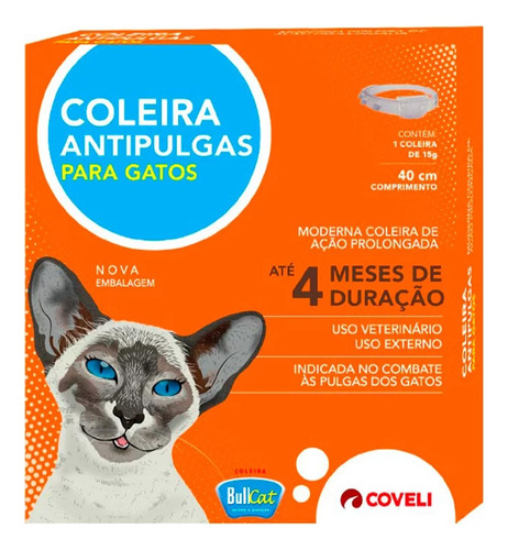 Coleira Bullcat 15gr Tratamento Antipulgas Gatos Coveli