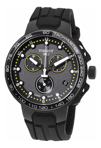 Relógio de pulso Tissot T-race T1114173705702, para homens, fundo cinza escuro, moldura preta