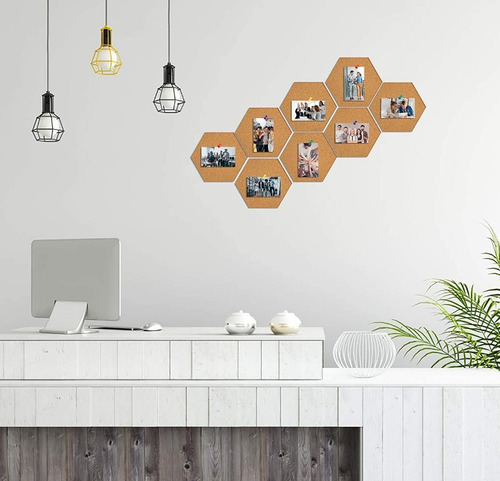 Set Corcho Hexágonos X6 Uni + Chinches Galera X50 Uni Pared