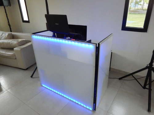 Imagen 5 de 7 de Cabinas Dj Movil Pro Luz Led Rgb O Azul Mesa Plegable Slim