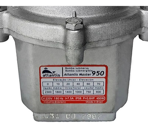 Bomba sumergible Atlants Master 950 de 0,6 CV, 70 m, voltaje