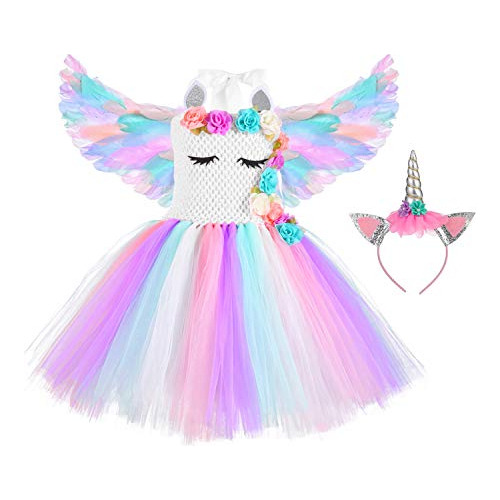 Traje De Tutu Unicornio Niñas Rainbow Princess Fancy O...