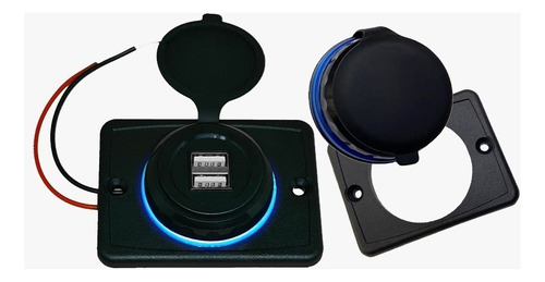 Carregador Onibus Duas Entradas Usb Led Azul 12v / 24v Cor Preto
