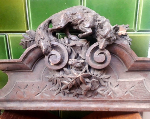 Antigua Escultura Talla Madera Zorro Conejo Estilo Alemán (Usado)
