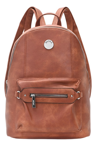 Mochila Dama Bolso Cartera Para Mujer Classic Skora Color Marrón Diseño De La Tela Liso