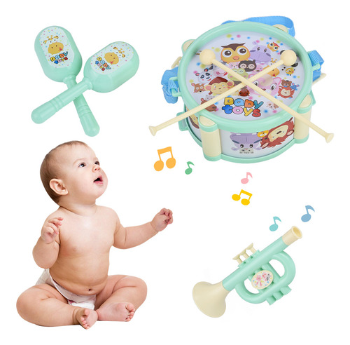 Tambor De Juguete Para Niños Green Green, Instrumentos Educa