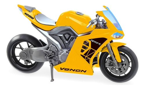 Moto Venon Miniatura 28cm Com Pneus De Borracha E Suspensão Cor Amarelo