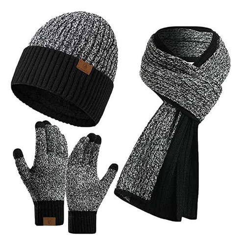 Gorro Invierno Para Hombre, Guantes, Bufanda Larga, Conjunto