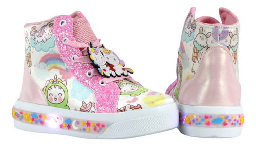 Tenis Unicornio Niña Luces Led Bota Brillos Velcro Botas