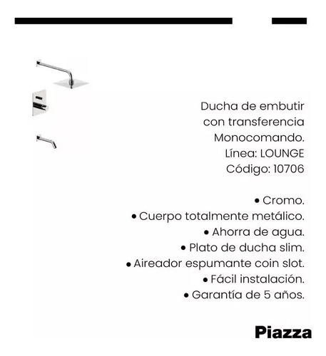 Griferia Ducha Bañera Embutir Flor Piazza 10706 Lounge