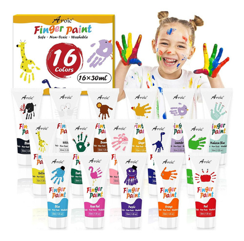 Pintura De Dedos Aroic 16 Colores Lavable No Tóxica