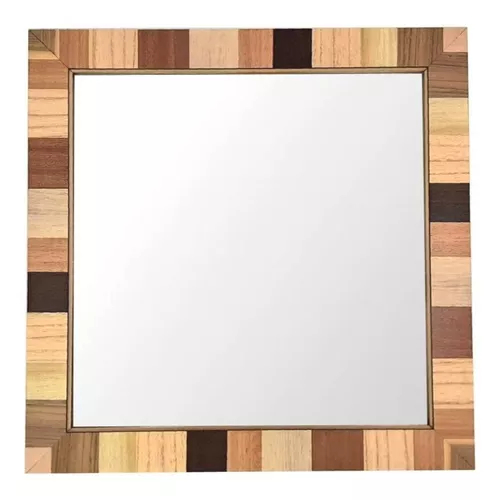 Espejo Decorativo De Pared Marco Cuadrado Multi Madera 50x50