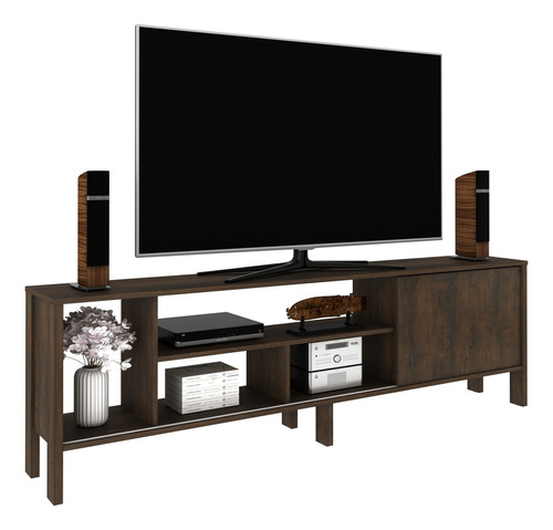 Mueble Para Tv 65 Rack Moderno Con Puerta Corrediza Rustico Color Marrón oscuro