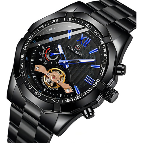 Forsining Reloj Mecánico Para Hombre De Acero Inoxidable Color Negro