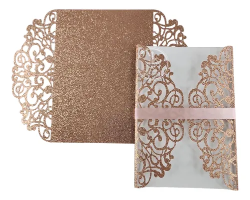 comprar 50 Invitaciones Sobre Corte Laser Glitter Gf-335 - 16x11cm B