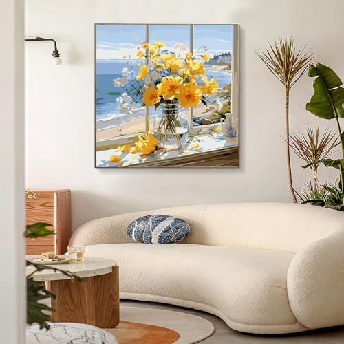 Kit De Pintura Por Números Flores 40x40 Cm Con Marco