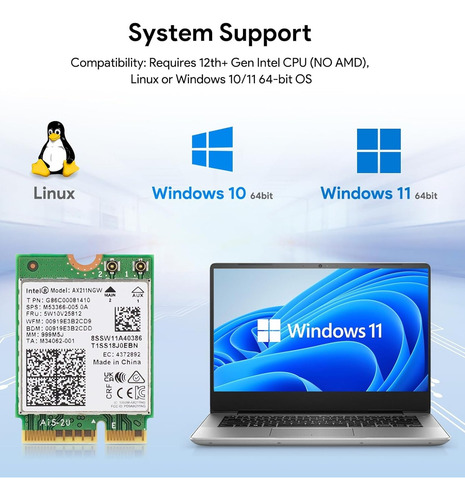 Placa De Red M.2 Key E Intel Ax211ngw Wifi 6e Bluetooth 5.3