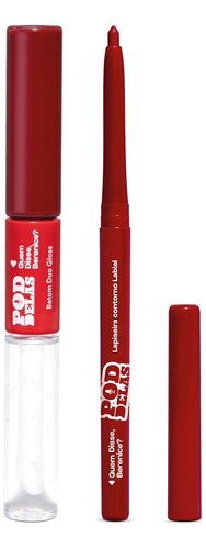 Kit Pod Delas: Batom Vermelho 8ml + Lapiseira Vermelho 300mg Acabamento Mate