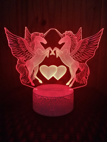Lámpara Led 3d Unicornio 7 Colores Base Negra