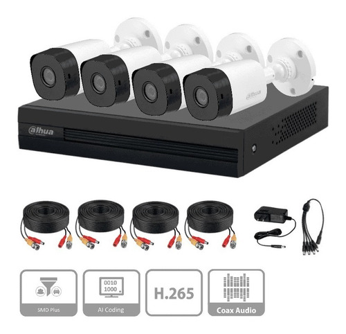 Kit Dahua Dvr 8ch Wizsense 4 Camaras 2mp 1080 Ir 20mts Ip67