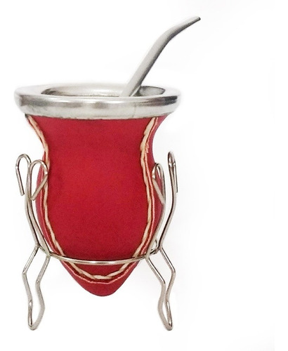 Imagen 2 de 3 de Combo Mate Ceramica Bombilla Yerbera Azucarera Latas Rojo