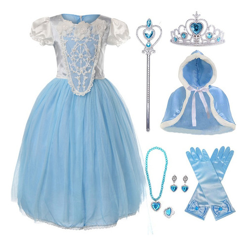 Vestido De Princesa Cenicienta, Disfraz De Princesa Elsa Diseñopara Niña, Ropa De Halloween, Fiesta De Cumpleaños O Cosplay, Vestir Con Accesorios